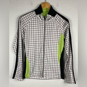 Bolle full zip performance jacket black white grid pattern lime green accents S